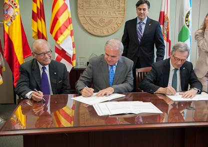 From left to right: Senator Javier Soto, Miami-Dade County Commissioner District 10, Miami-Dade County Mayor Carlos Gimenez, and Barcelona Mayor Xavier Trias Vidal.